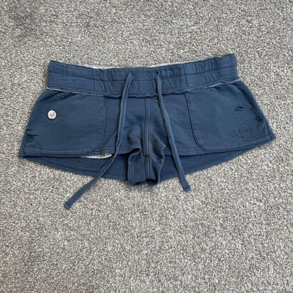 Billabong Micro Sweat Shorts Womens Small Blue French Terry Beach Y2K Surf Mini